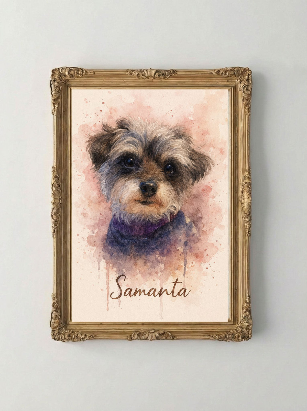 Retrato Digital Personalizado de tu Mascota - Watercolor Pink