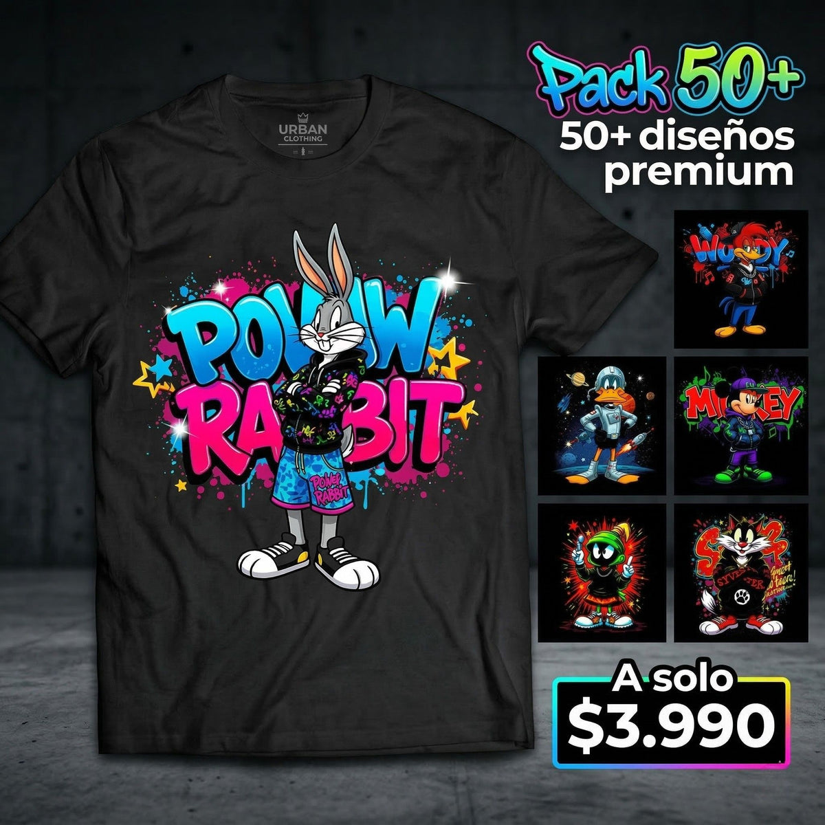 Halftone Cartoon +50 diseños Digital PNG / Estampar tus Poleras DTF-DTG-Serigrafía