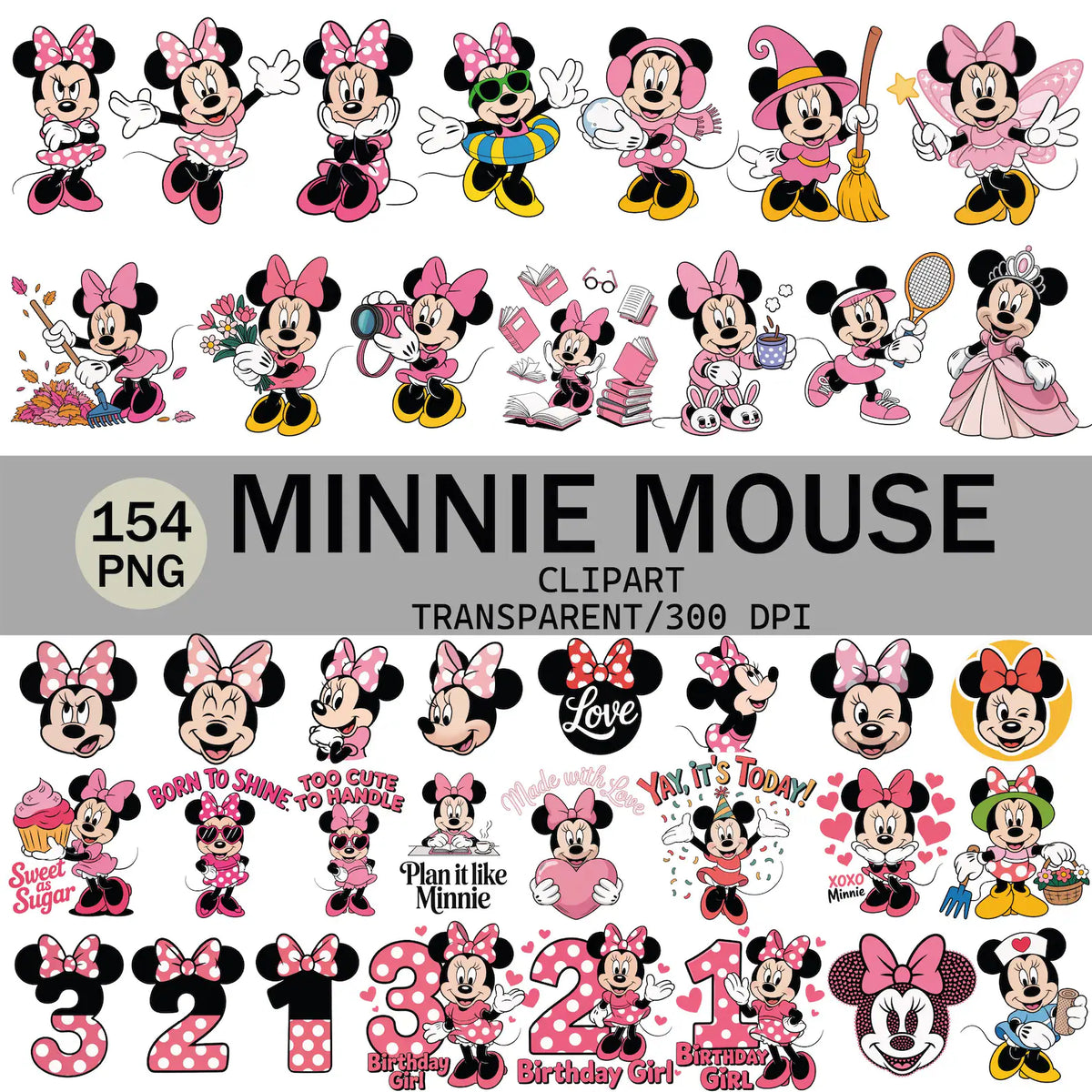 154 Minnie Ilustraciones Digital PNG| Clipart | Sticker