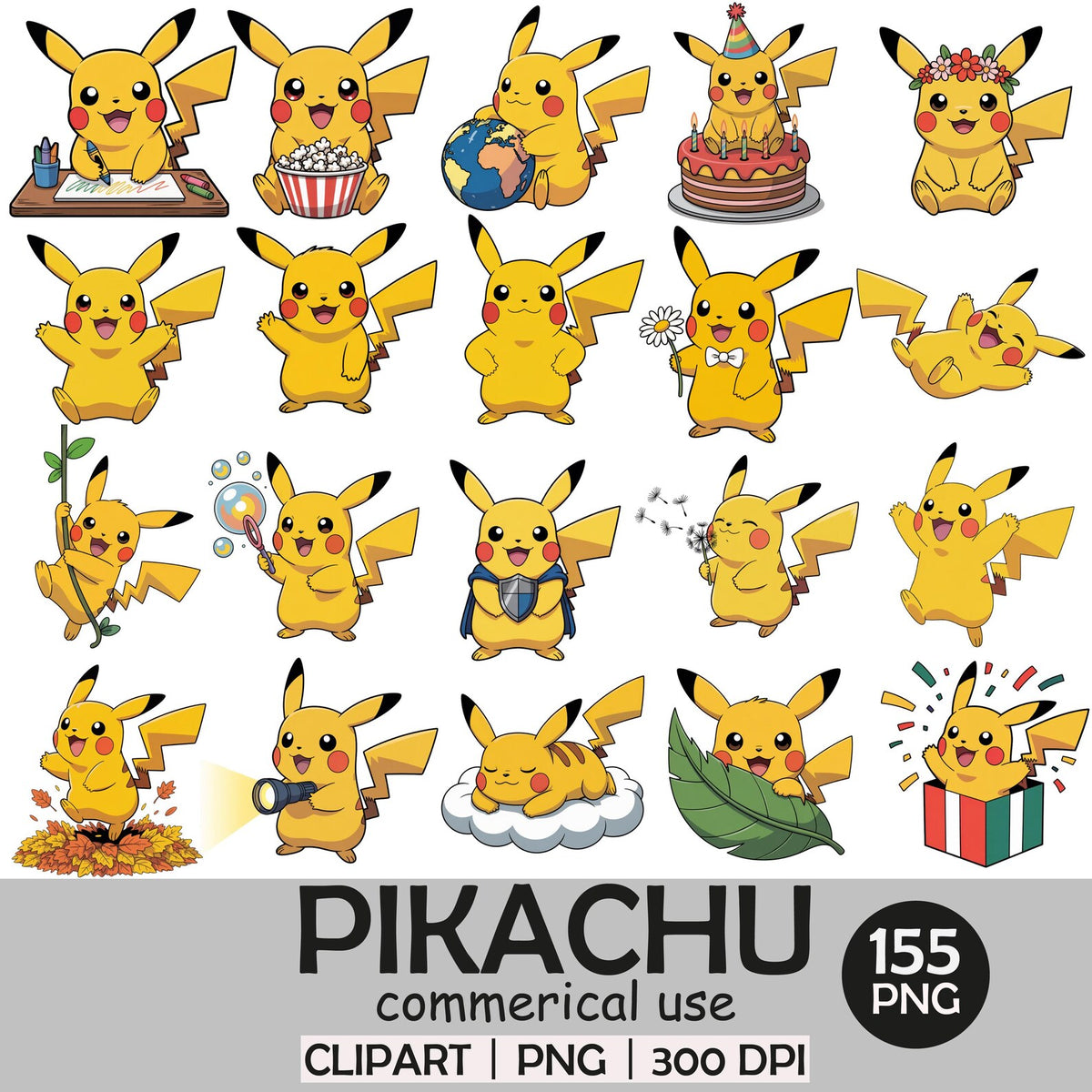 Pika Pika 155 Ilustraciones Digital PNG| Clipart | Sticker