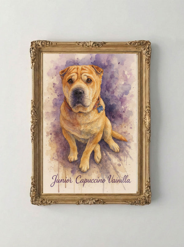 Retrato Digital Personalizado de tu Mascota – Estilo Acuarela Purpura