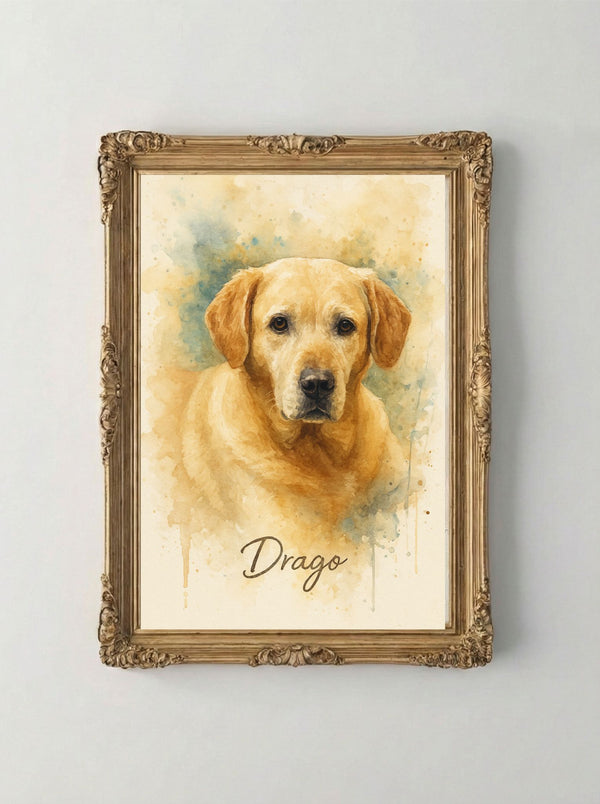 Retrato Digital Personalizado de tu Mascota - Watercolor Blue Yellow