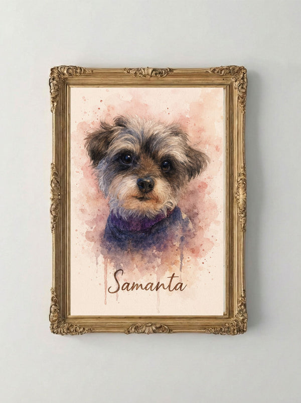 Retrato Digital Personalizado de tu Mascota  - Watercolor Pink