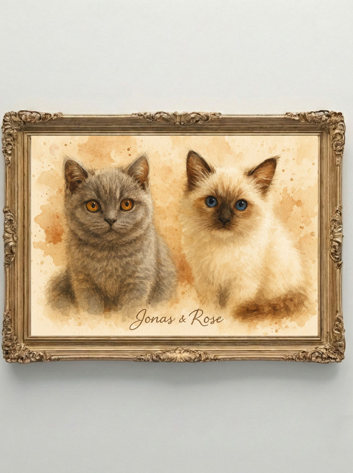 Retrato Digital Personalizado de tu Mascota  - 2 Mascotas - Watercolor Terra Beige