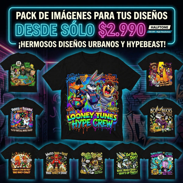 250 Cartoon polera negra Digital PNG / Estampar tus Poleras DTF-DTG-Serigrafía