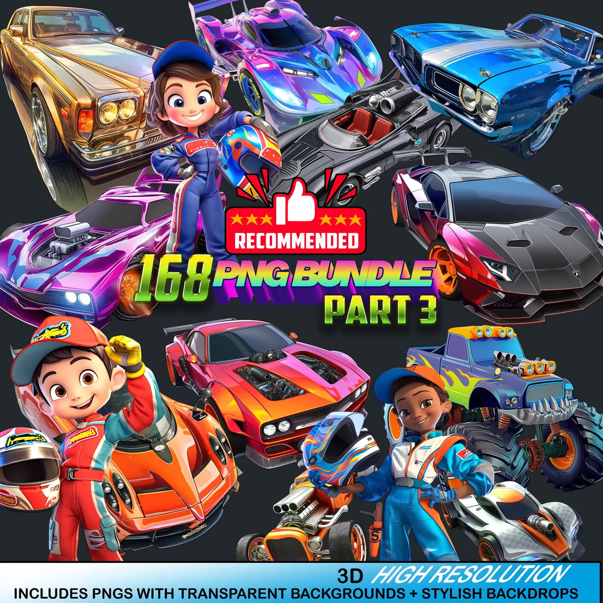 168 Autos Cartoon-Parte 3 Ilustraciones Digital PNG| Clipart | Sticker