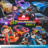 168 Autos Cartoon-Parte 3 Ilustraciones Digital PNG| Clipart | Sticker