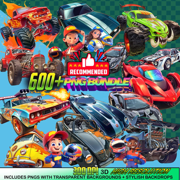 600+ Autos Cartoon Ilustraciones Digital PNG| Clipart | Sticker