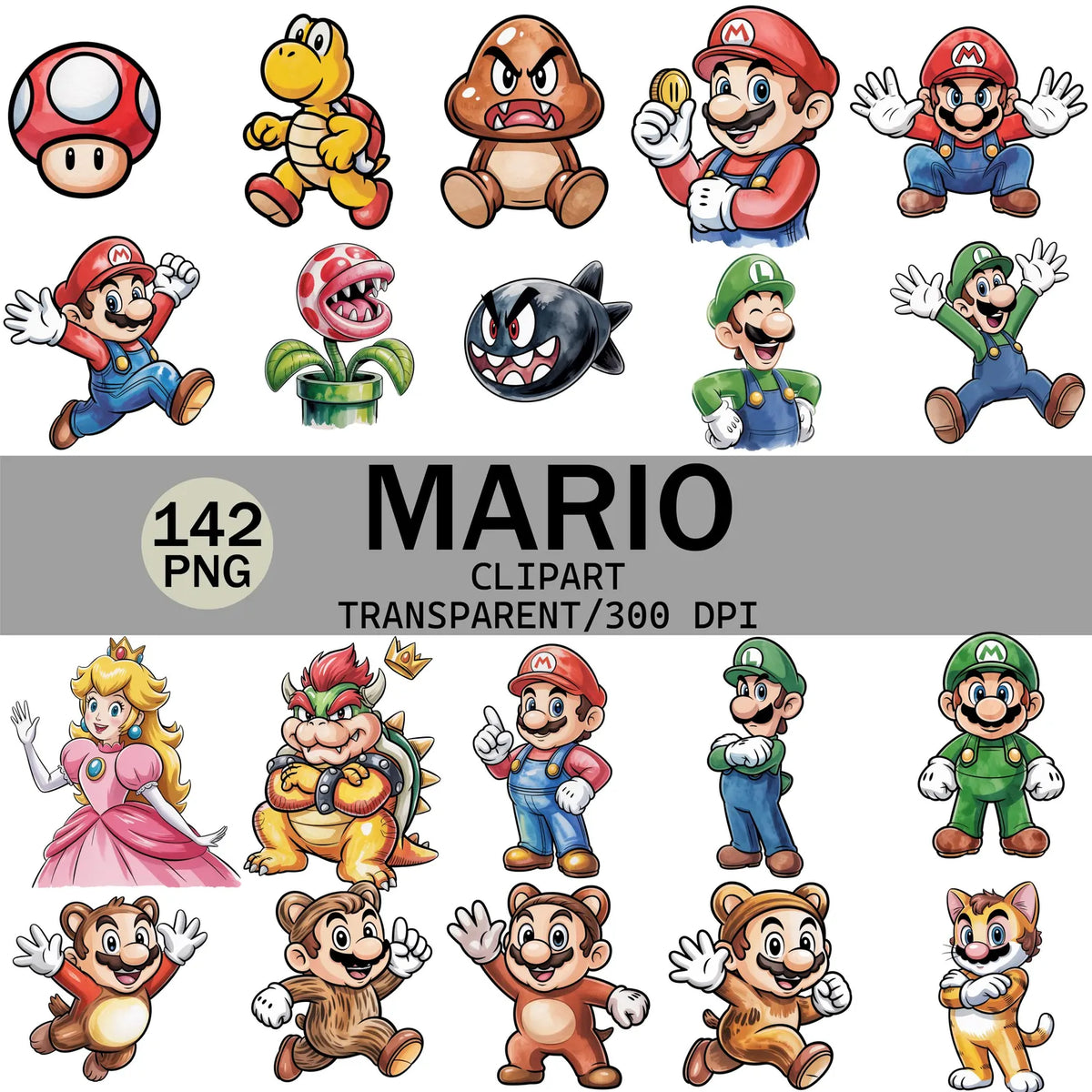 142 Mario Ilustraciones Digital PNG| Clipart | Sticker