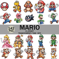 142 Mario Ilustraciones Digital PNG| Clipart | Sticker