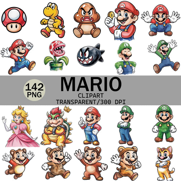 142 Mario Ilustraciones Digital PNG| Clipart | Sticker