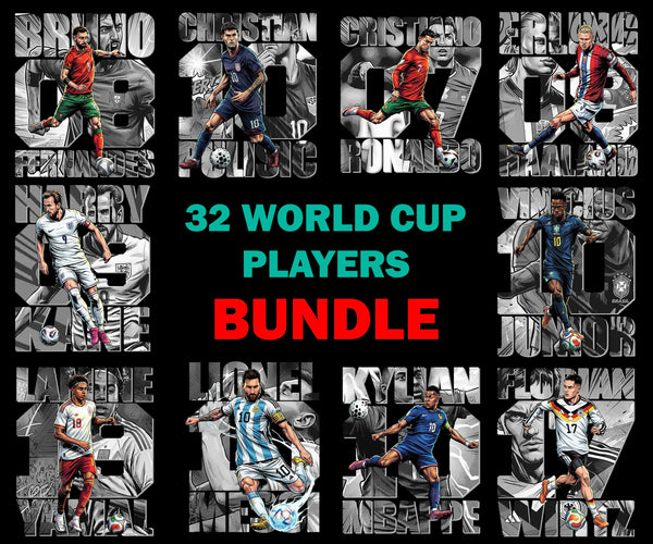 Pack 32 Jugadores Mundialistas | Digital PNG | DTF-DTG