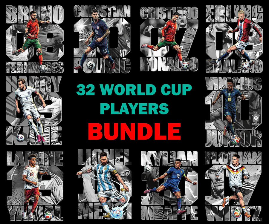 Pack 32 Jugadores Mundialistas | Digital PNG | DTF-DTG