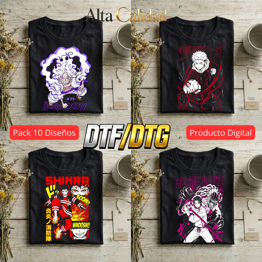 Pack 10 Design Anime Mix Vol4 | Digital PNG | Semitonos| DTF-DTG