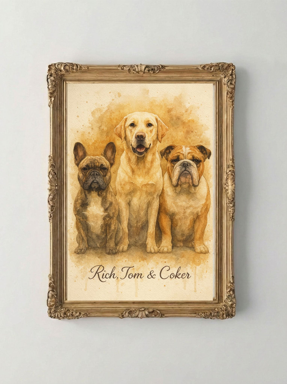 Retrato Digital Personalizado de tu Mascota  - 3 Mascotas - Watercolor Terra Beige