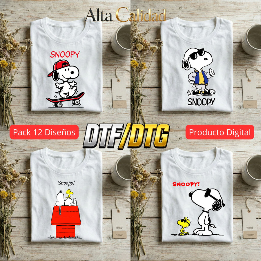 Pack 12 Design Snoopy | Digital PNG | DTF-DTG